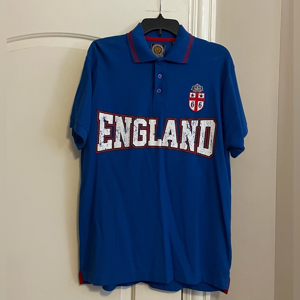 “Hustle and Heart Set US Apart “England shirt for men.Size-M,color blue (royal).